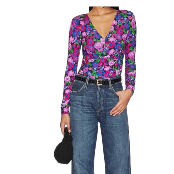 Sanctuary Tops - Sanctuary Eye Catcher Multicolored Floral Ruching Top NWT Size Large